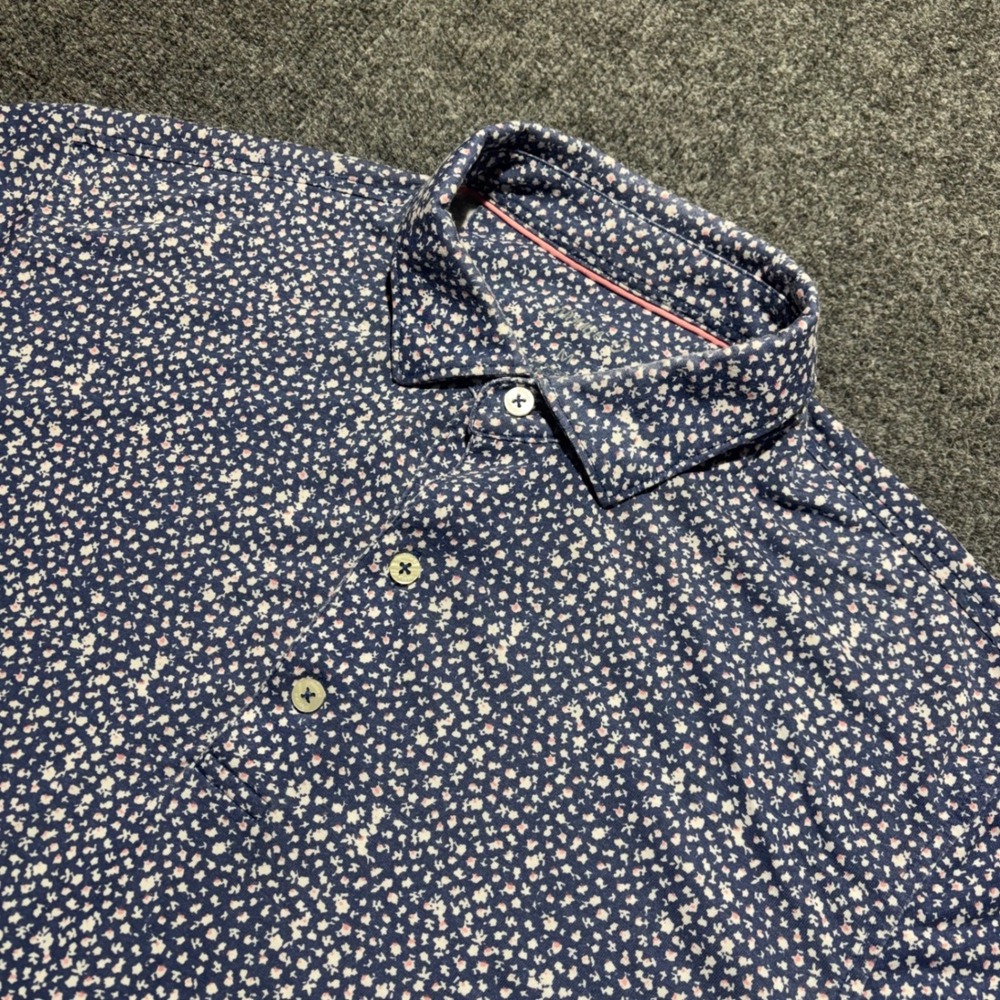 Johnnie-O Mens Slim Fit Floral Ditsy Print Polo Shirt Navy Blue Pink Size M